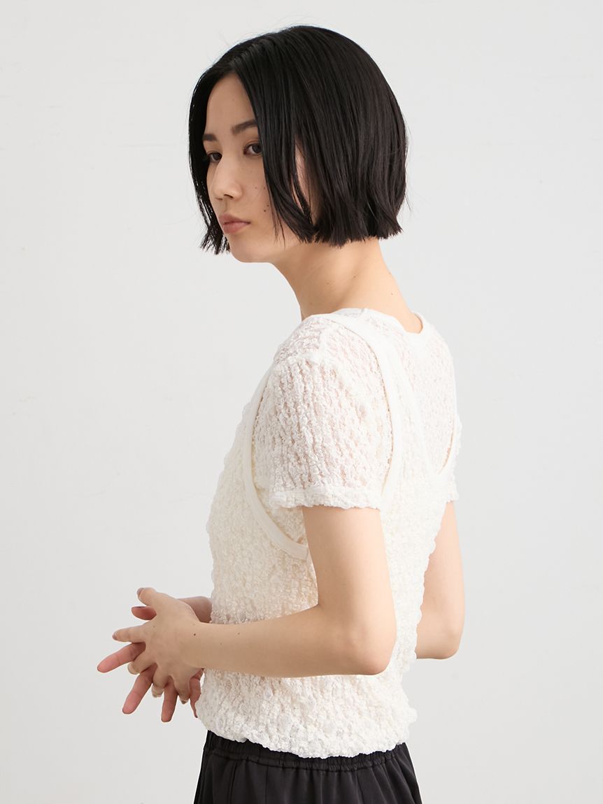 洗える】レースツイストレイヤードTシャツ(Tシャツ)｜トップス