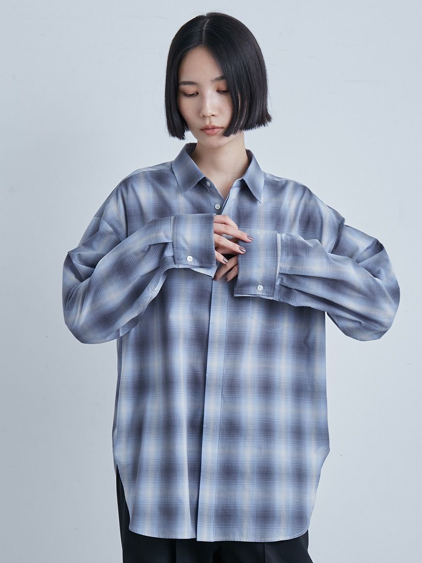 完売☆macotoさん着用☆ミースロエ／BASICダブルカフスSH【BLU】新品 MIESROHE ブラウス シャツ BASICダブルカフスSH レディース