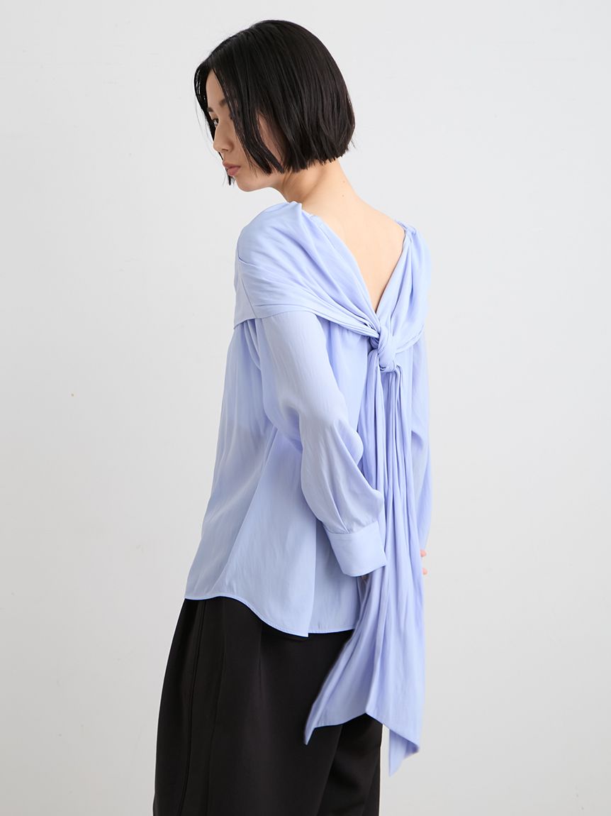 洗える】オフショルダーサテンドレスシャツ(シャツ)｜トップス