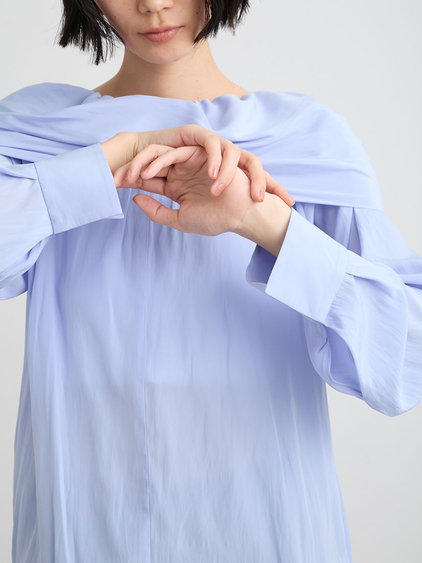 洗える】オフショルダーサテンドレスシャツ(シャツ)｜トップス
