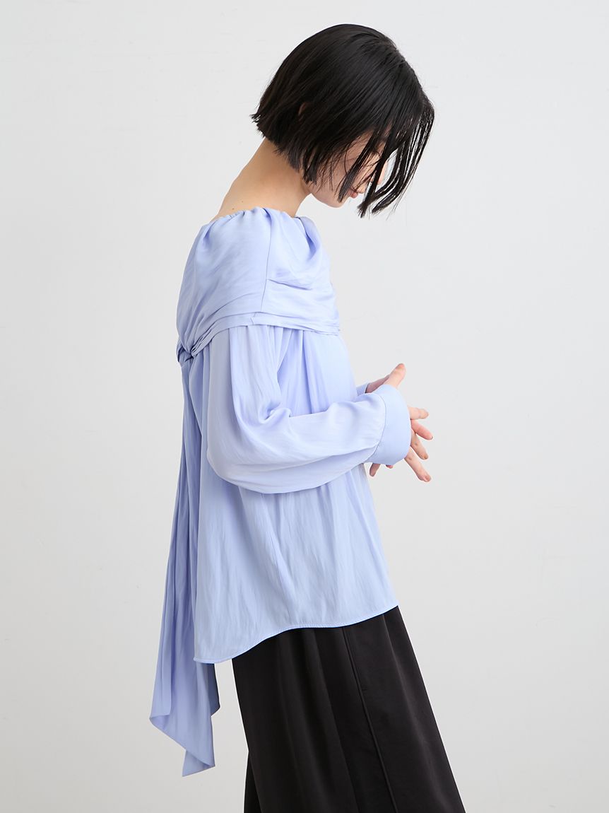 洗える】オフショルダーサテンドレスシャツ(シャツ)｜トップス