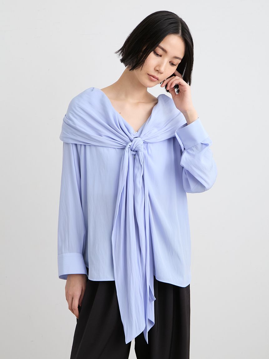 洗える】オフショルダーサテンドレスシャツ(シャツ)｜トップス
