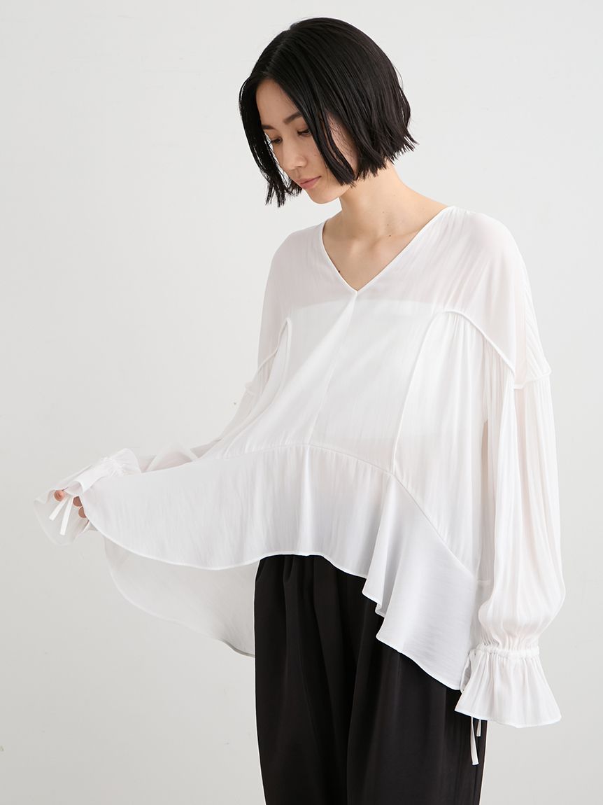 新品タグ付✨希少 ロイスクレヨン ロイヤルプレートブラウス フリル 総柄 M 洗える】ジョーゼットフリルブラウス(ブラウス)｜トップス｜MIESROHE