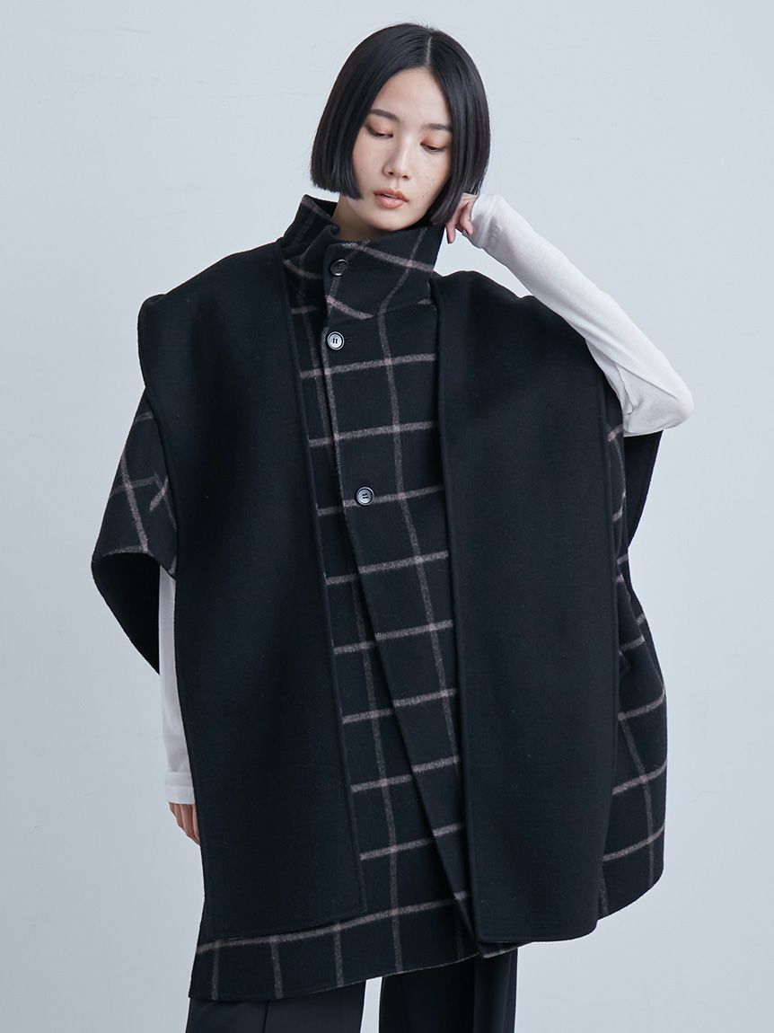 MIESROHE スーパー140スタンドカラー接結ポンチョ MIESROHE（ミースロエ）の「スーパー140スタンドカラー接結ポンチョ