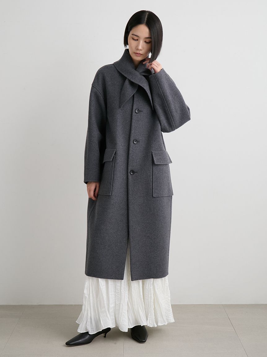 サステナスカーフデザイン接結ロングコート(ウールコート)｜アウター