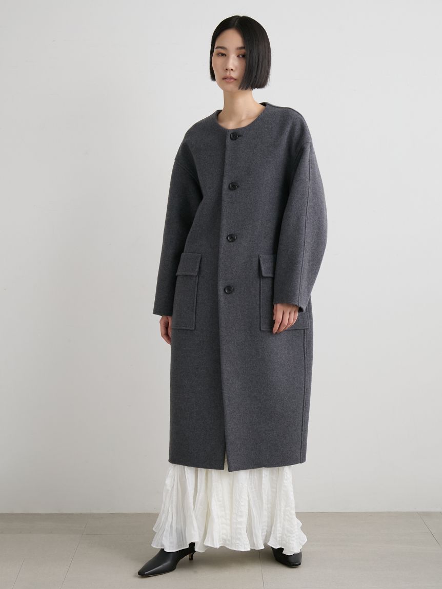 サステナスカーフデザイン接結ロングコート(ウールコート)｜アウター