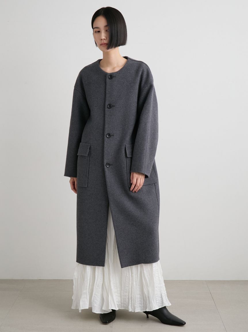 サステナスカーフデザイン接結ロングコート(ウールコート)｜アウター