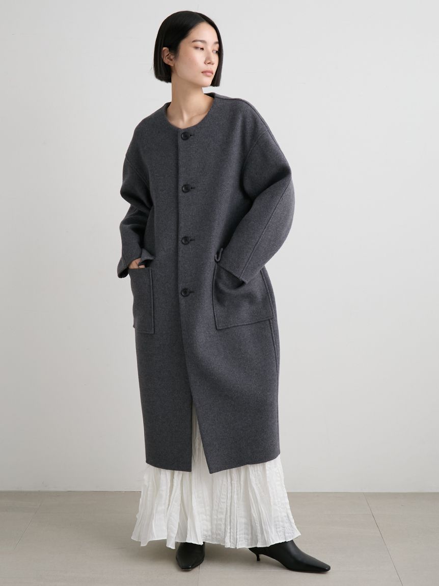 サステナスカーフデザイン接結ロングコート(ウールコート)｜アウター