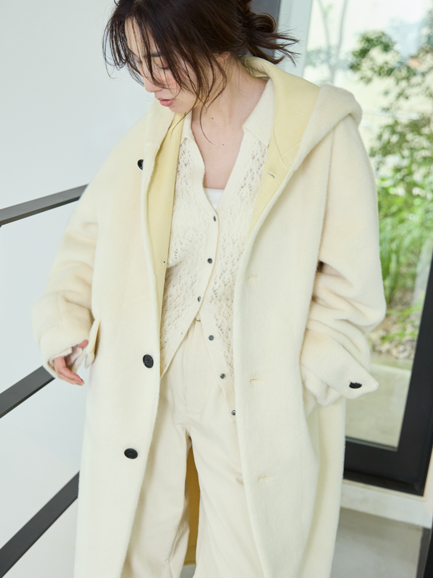 フェイクファーロングフードコート(ファーアウター)｜アウター