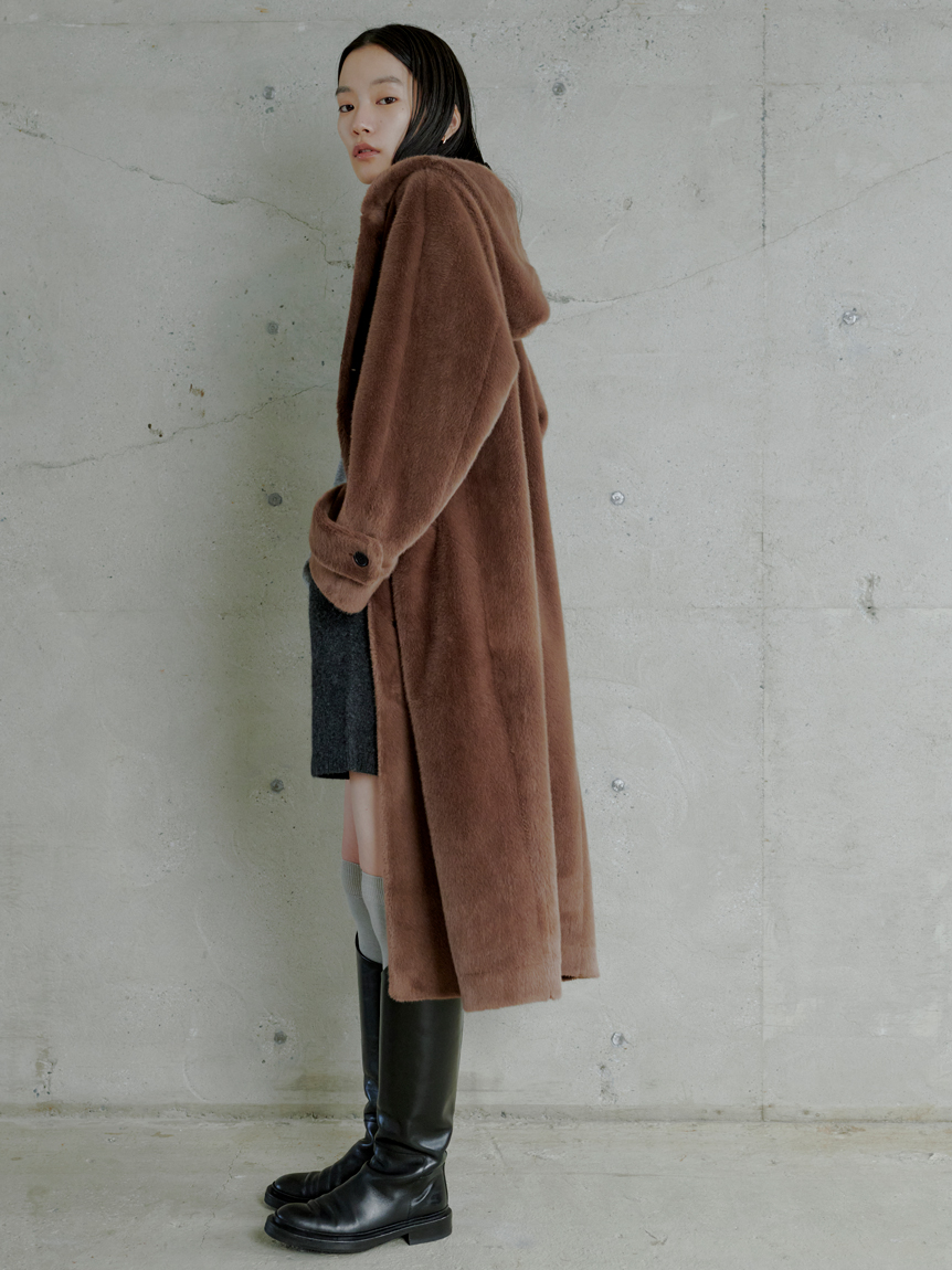 フェイクファーロングフードコート(ファーアウター)｜アウター