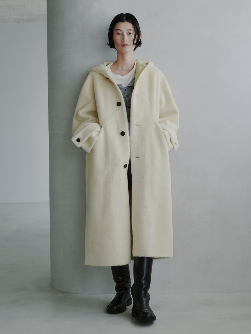 フェイクファーロングフードコート(ファーアウター)｜アウター