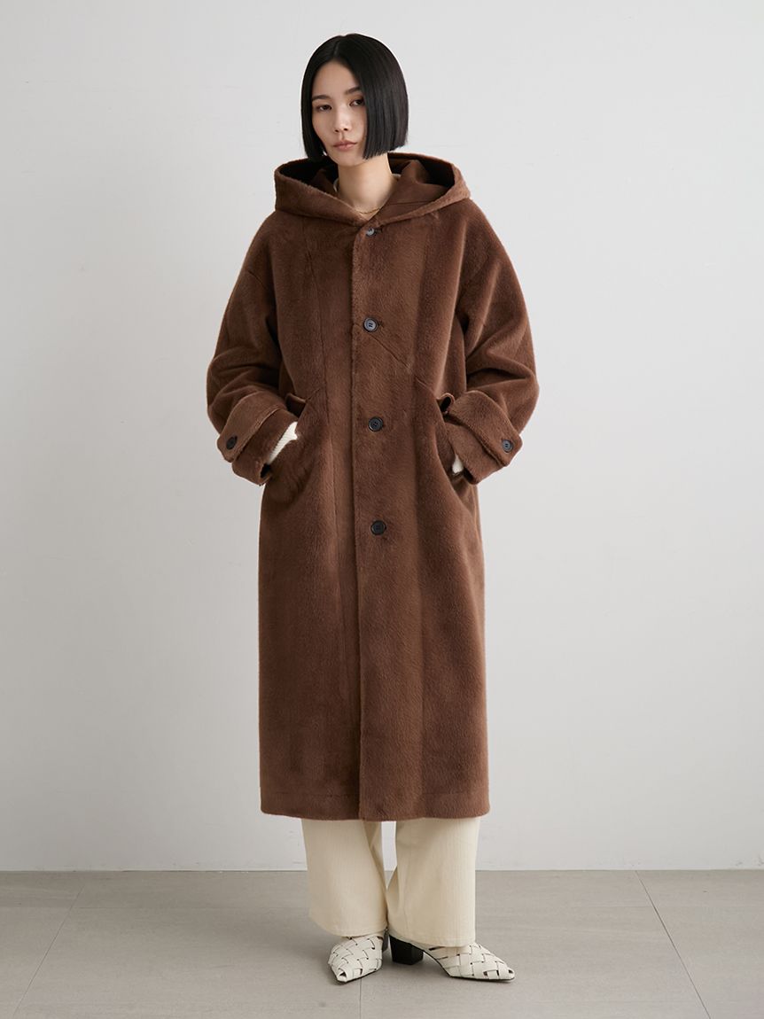 フェイクファーロングフードコート(ファーアウター)｜アウター