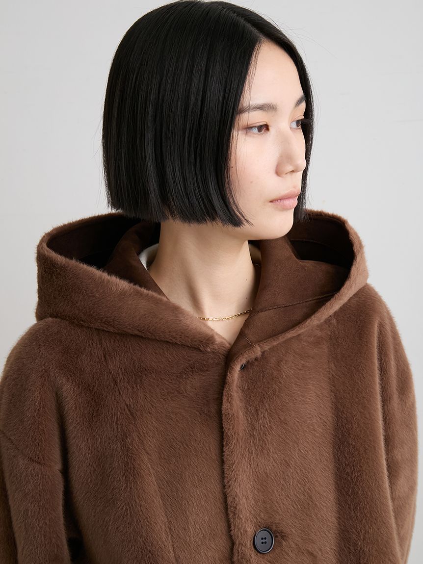 フェイクファーロングフードコート(ファーアウター)｜アウター