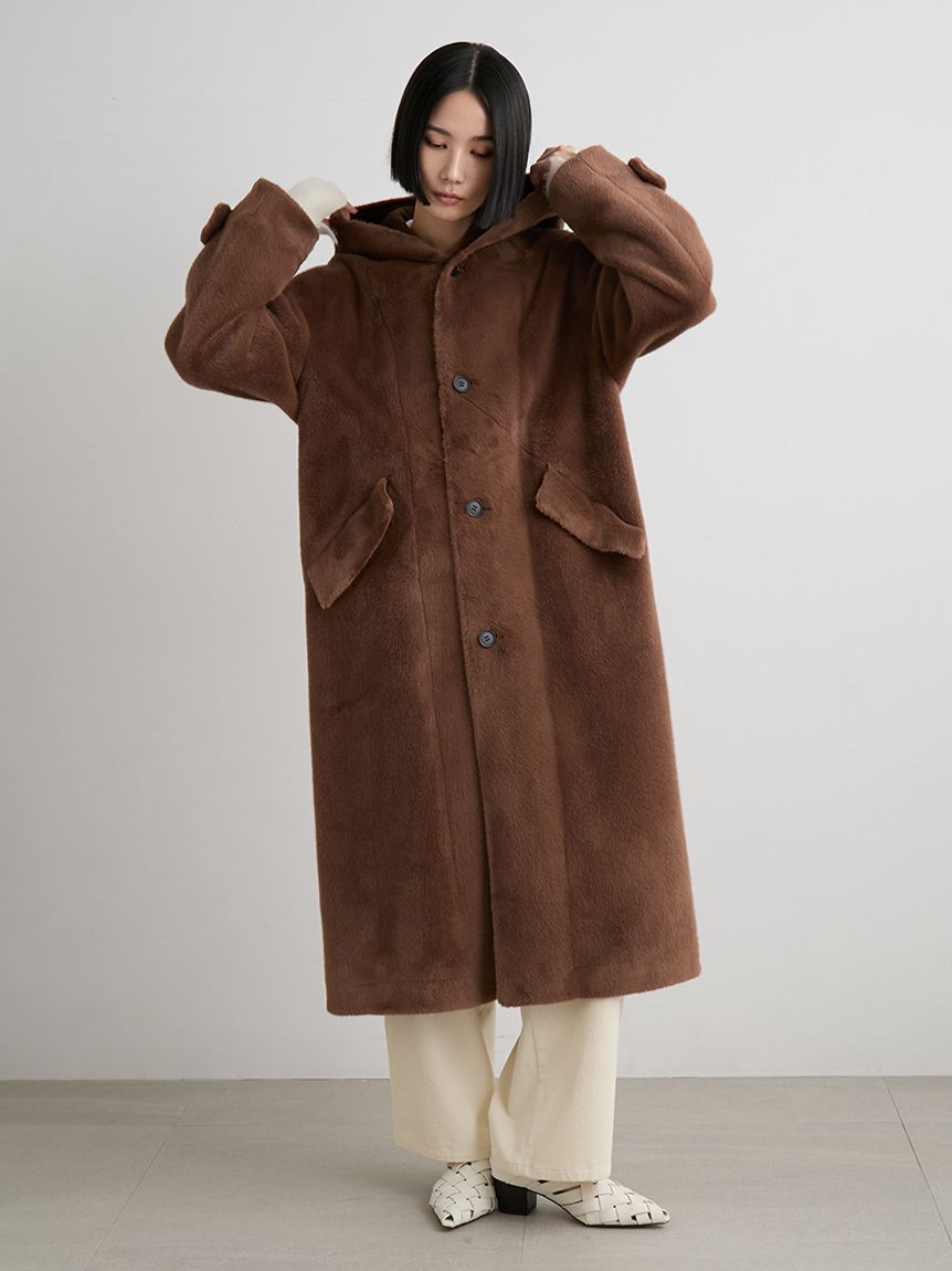 フェイクファーロングフードコート(ファーアウター)｜アウター