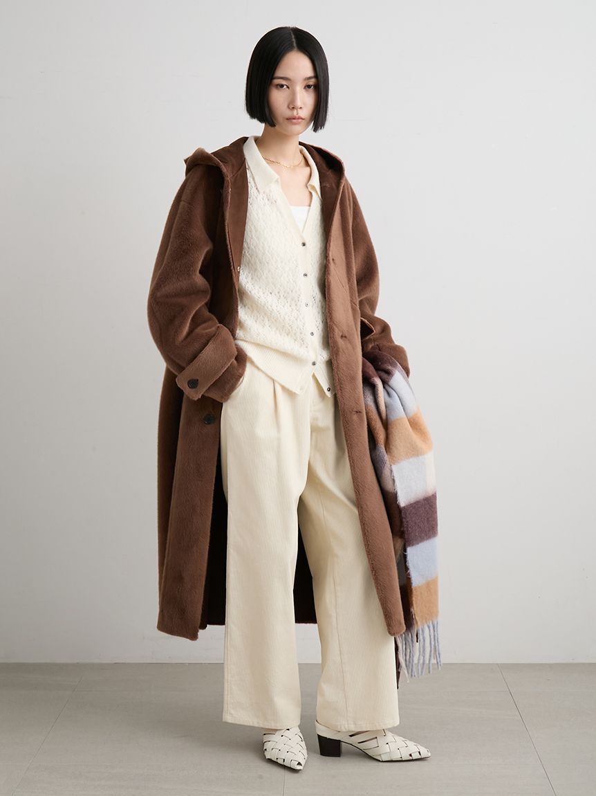 【美品】エコペル フェイクファー フード コート　unitedarrows フェイクファー ノーカラー コート