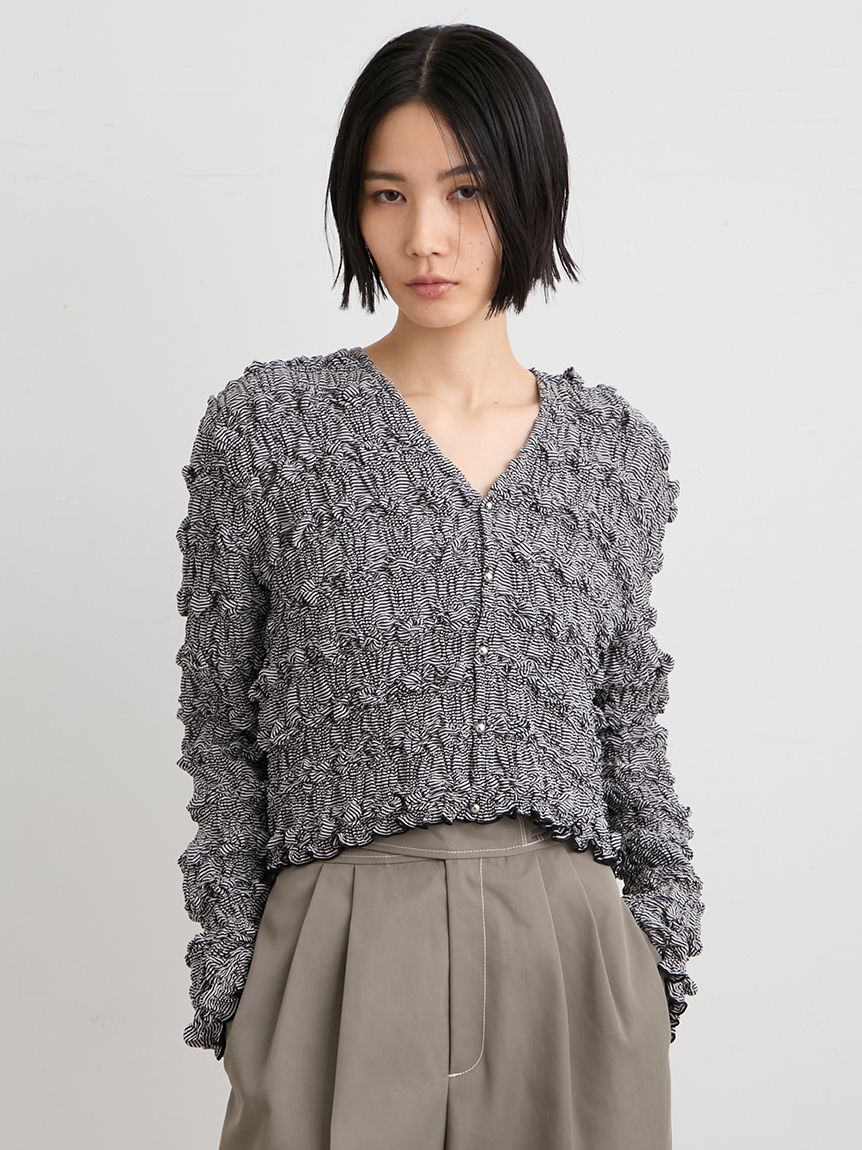 【neco】MIESROHE シャーリングVネックカーデ 洗える】シャーリングVネックカーデ(ニット)｜トップス｜MIESROHE
