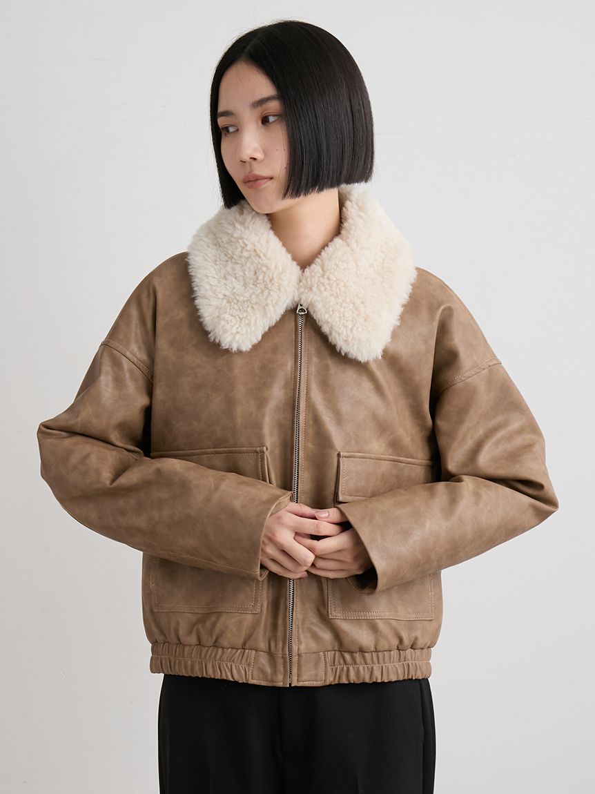 新品　ピノーレ　エレガントなエコファーブルゾン　サイズF 定価10万 ファー衿ショートブルゾン(ブルゾン)｜アウター｜MIESROHE（ミースロエ