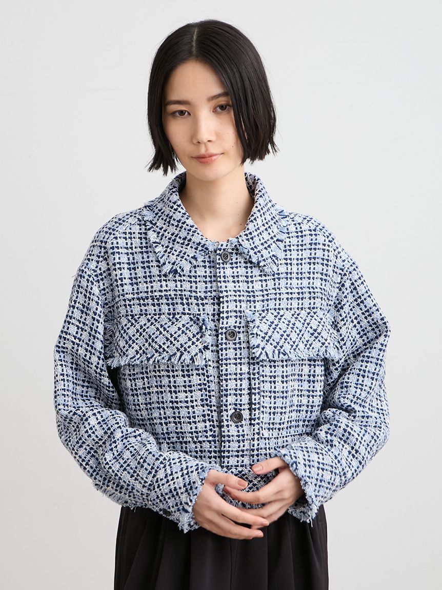 美品 MIESROHE ミースロエ ツイードシングルブレストジャケット グレー 