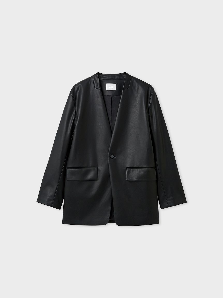 レザーノーカラージャケット(ノーカラージャケット)｜アウター