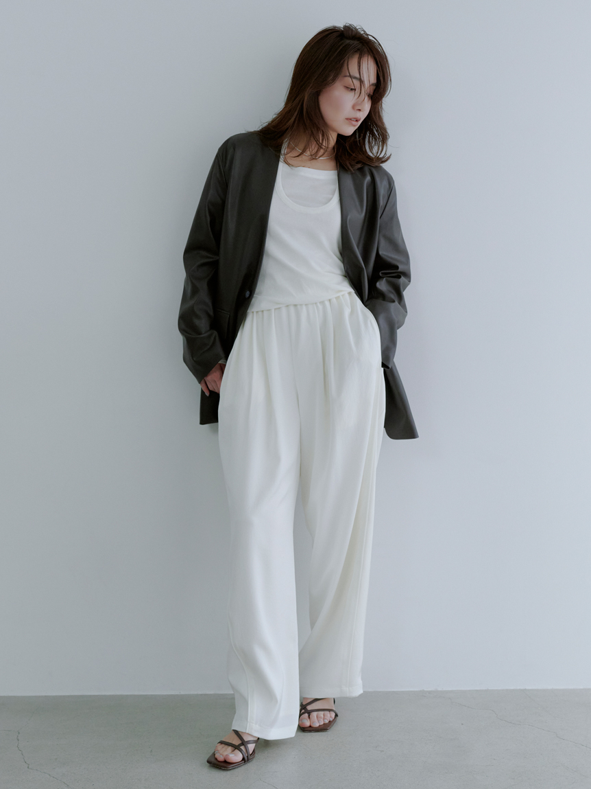 レザーノーカラージャケット(ノーカラージャケット)｜アウター