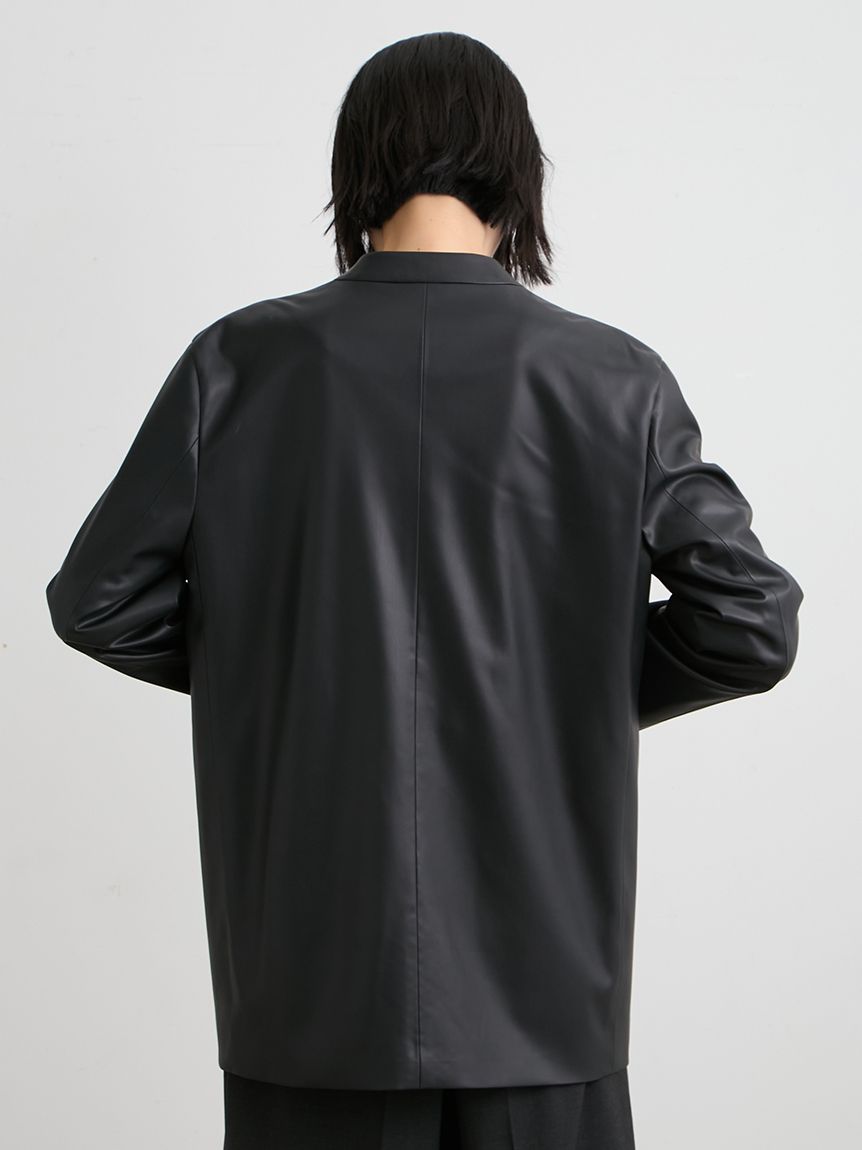 ウォッシャブルレザーノーカラージャケット(ノーカラージャケット