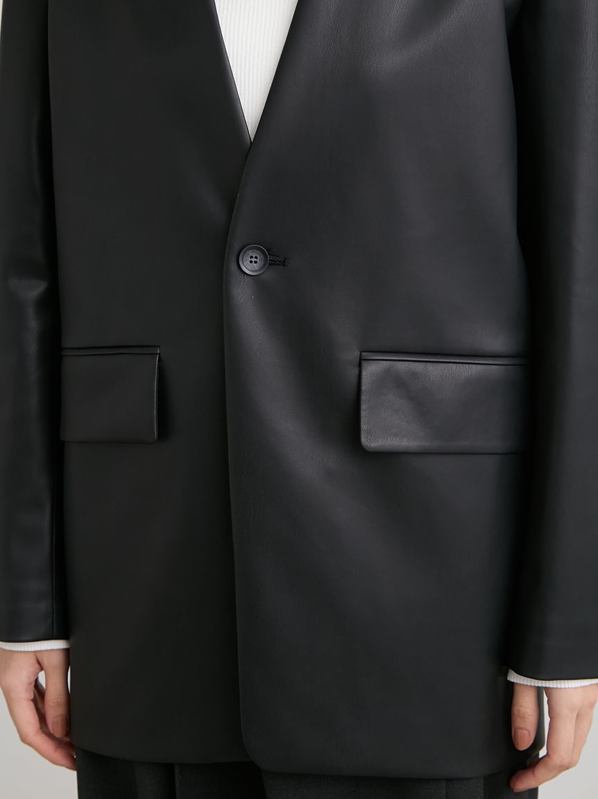 レザーノーカラージャケット(ノーカラージャケット)｜アウター