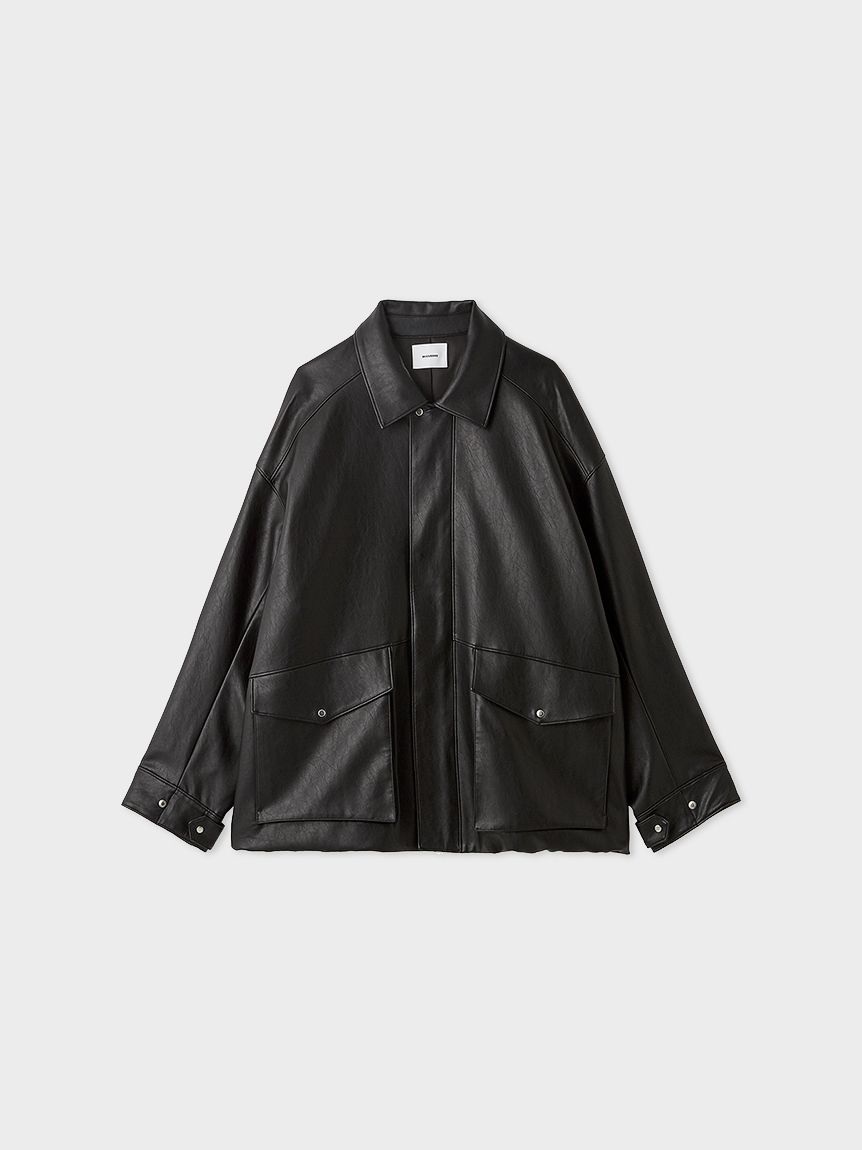 【MIESROHE】フェイクレザーカバーオールジャケット フェイクレザーカバーオールジャケット(アウター)｜MIESROHE