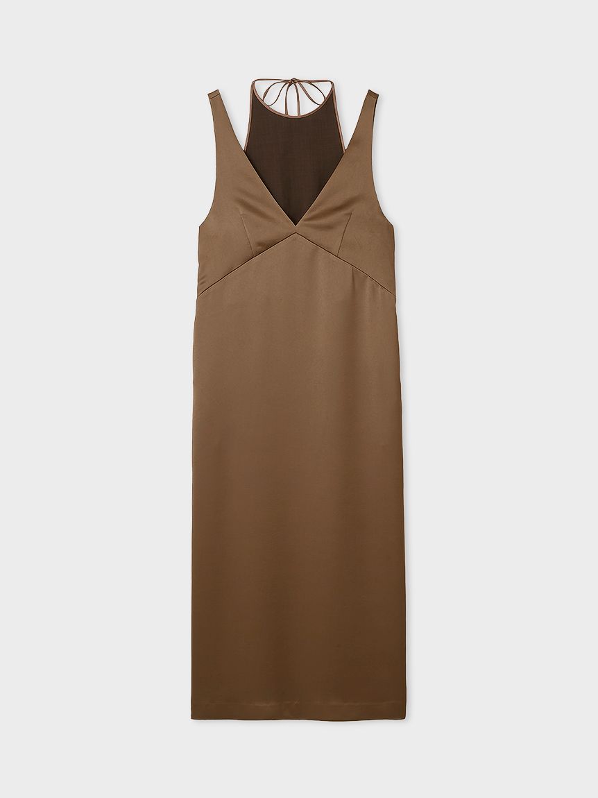 サテンノースリOP(マキシ・ロングワンピース)｜ワンピース