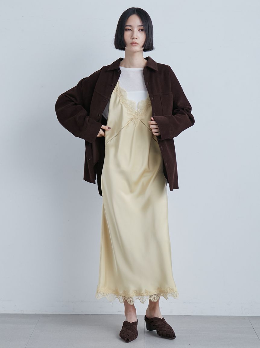 サテンレーススリップドレス(マキシ・ロングワンピース)｜ワンピース