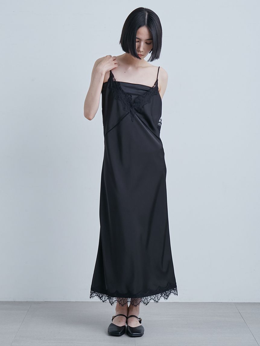 サテンレーススリップドレス(マキシ・ロングワンピース)｜ワンピース