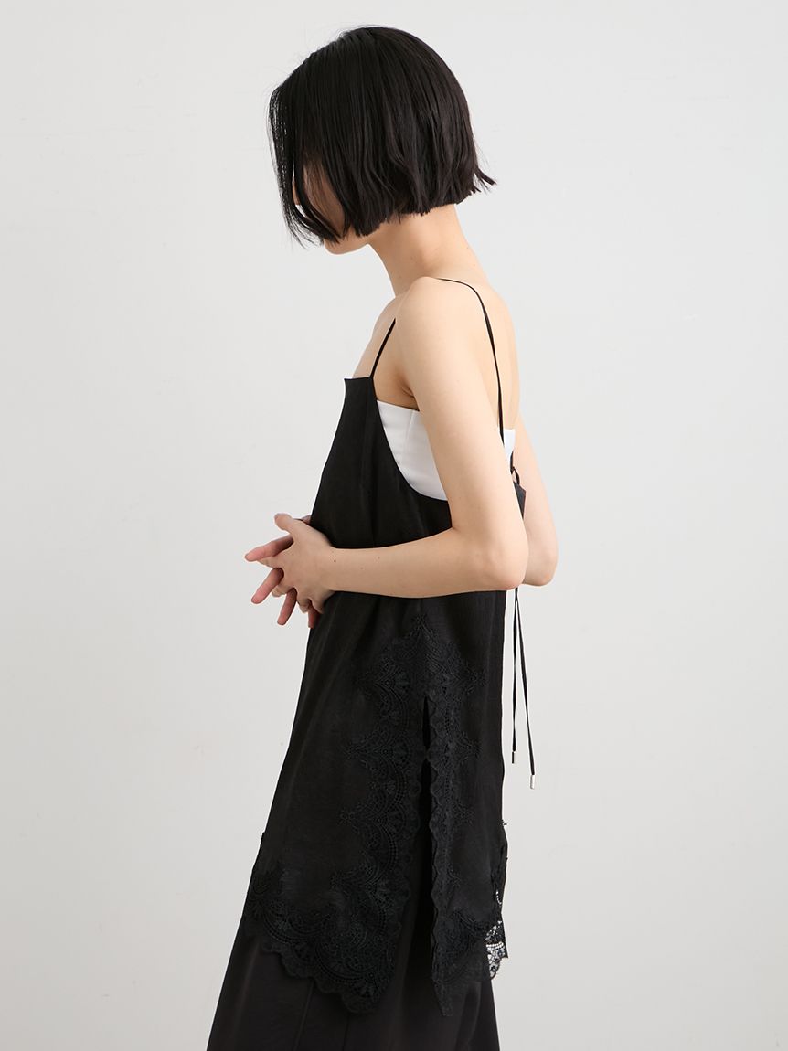洗える】ワッシャーサテンレースキャミ(キャミソール)｜トップス
