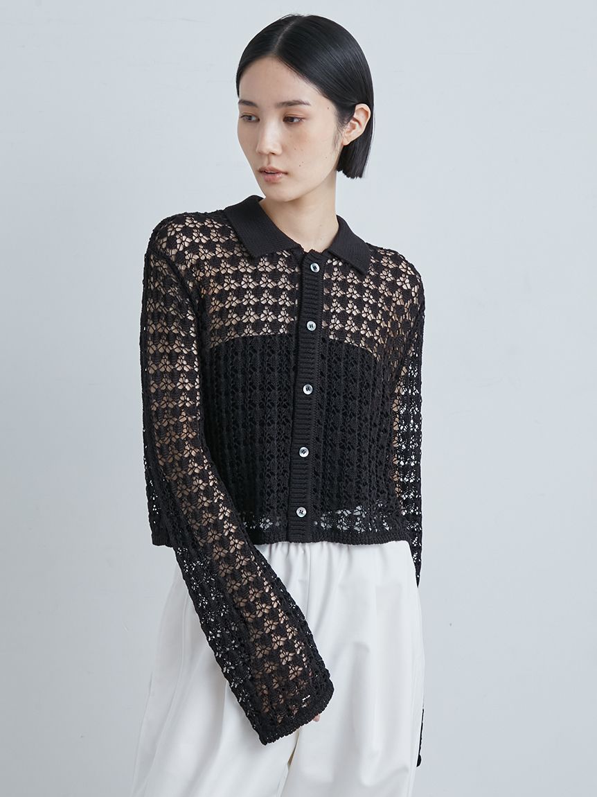 MIESROHE ミースロエ　パターンスクエアニットカーディガン　黒 スクエアパターンニットCD(カーディガン)｜ルームウェア｜MIESROHE