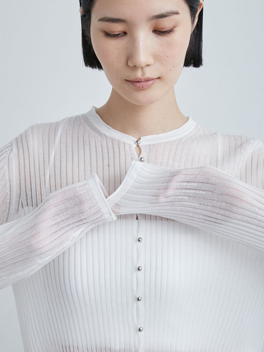 MIESROHE ミースロエ　シアーストライプベルスリーブニットTOPS シアーストライプニットカーディガン(カーディガン)｜トップス