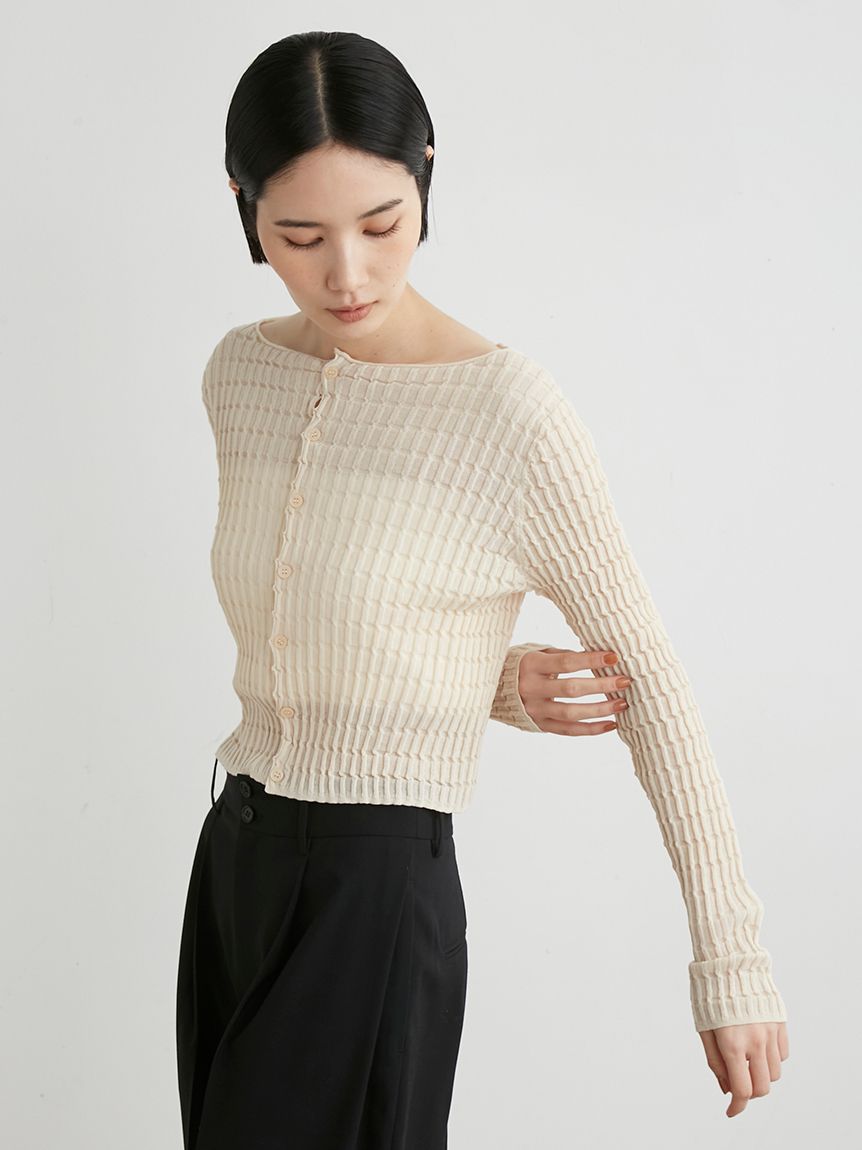 MIESROHE ミースロエ　パターンスクエアニットカーディガン　黒 スクエアパターンニットCD(カーディガン)｜ルームウェア