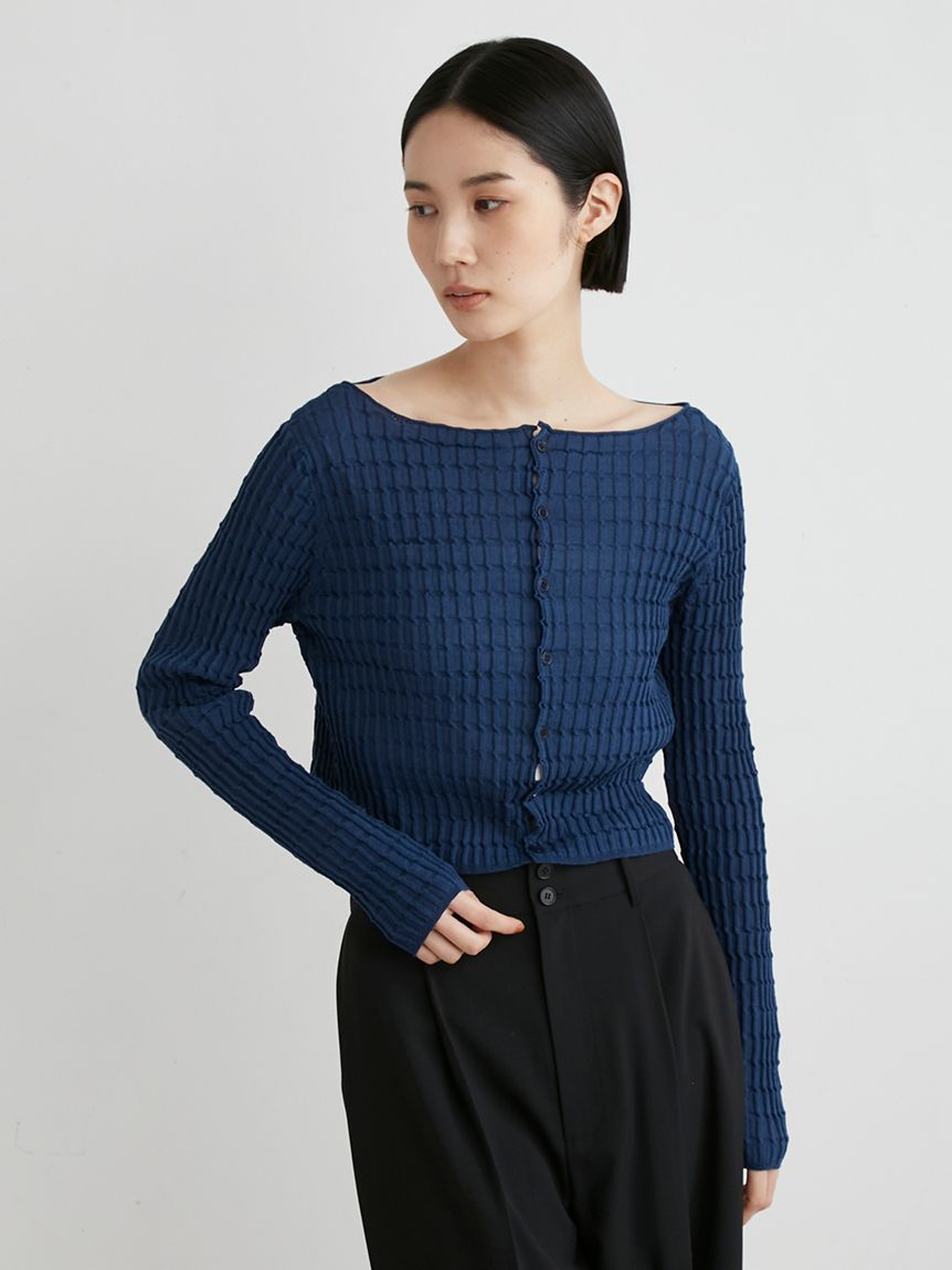 MIESROHE ミースロエ　パターンスクエアニットカーディガン　黒 スクエアパターンニットCD(カーディガン)｜ルームウェア