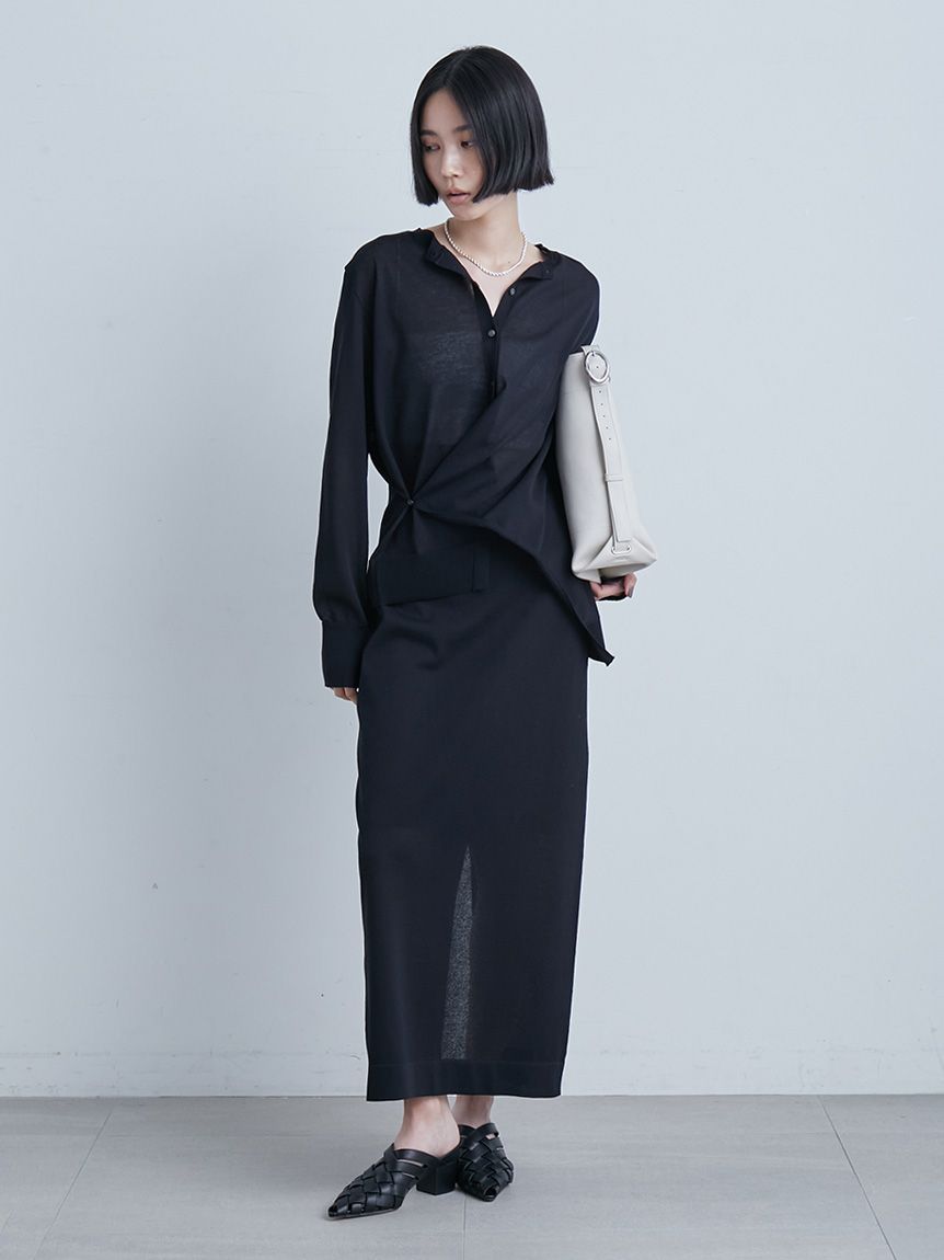 MIESROHE ミースロエ　パターンスクエアニットカーディガン　黒 スクエアパターンニットCD(カーディガン)｜ルームウェア