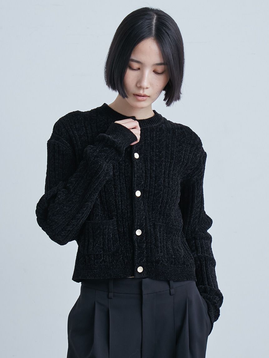 MIESROHE シャギーコンパクトカーディガン レッド ミースロエ モールヤーンケーブルコンパクトNT(カーディガン)｜トップス