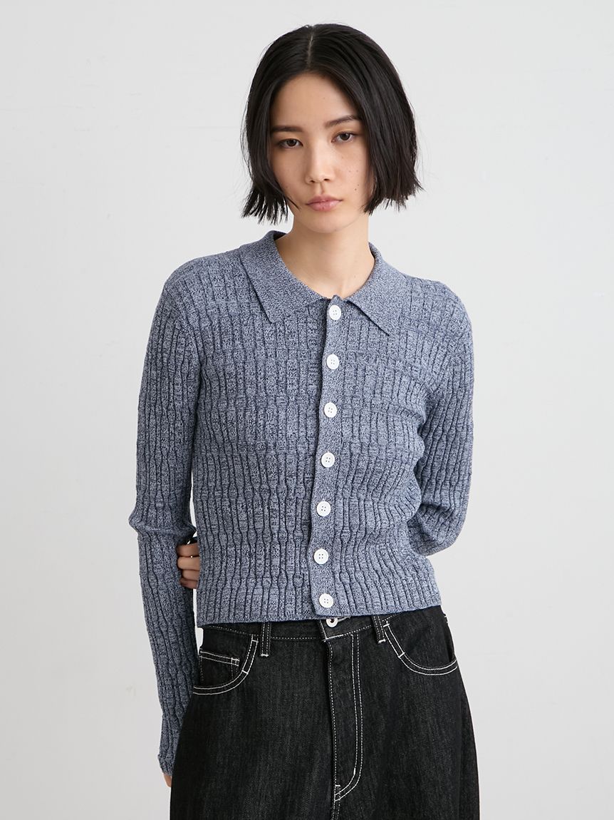 ☆今期新作☆ミースロエ／ウォッシャブル変形RIBニットカーデ【YEL】新品タグ付 洗える】変形RIBBニットカーデ(ニット)｜トップス｜MIESROHE