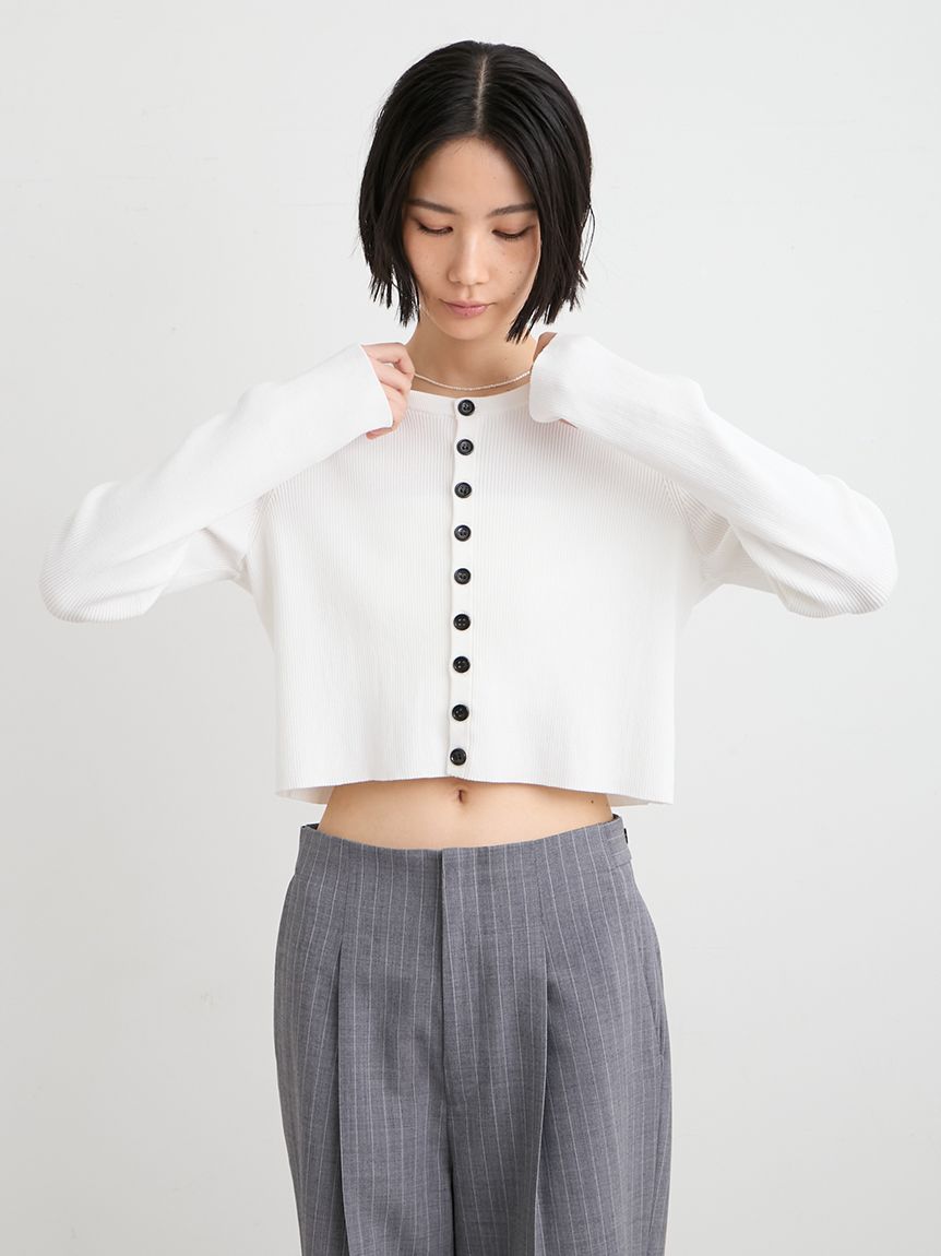 洗える】organic RIBショートニットカーデ(ニット)｜トップス
