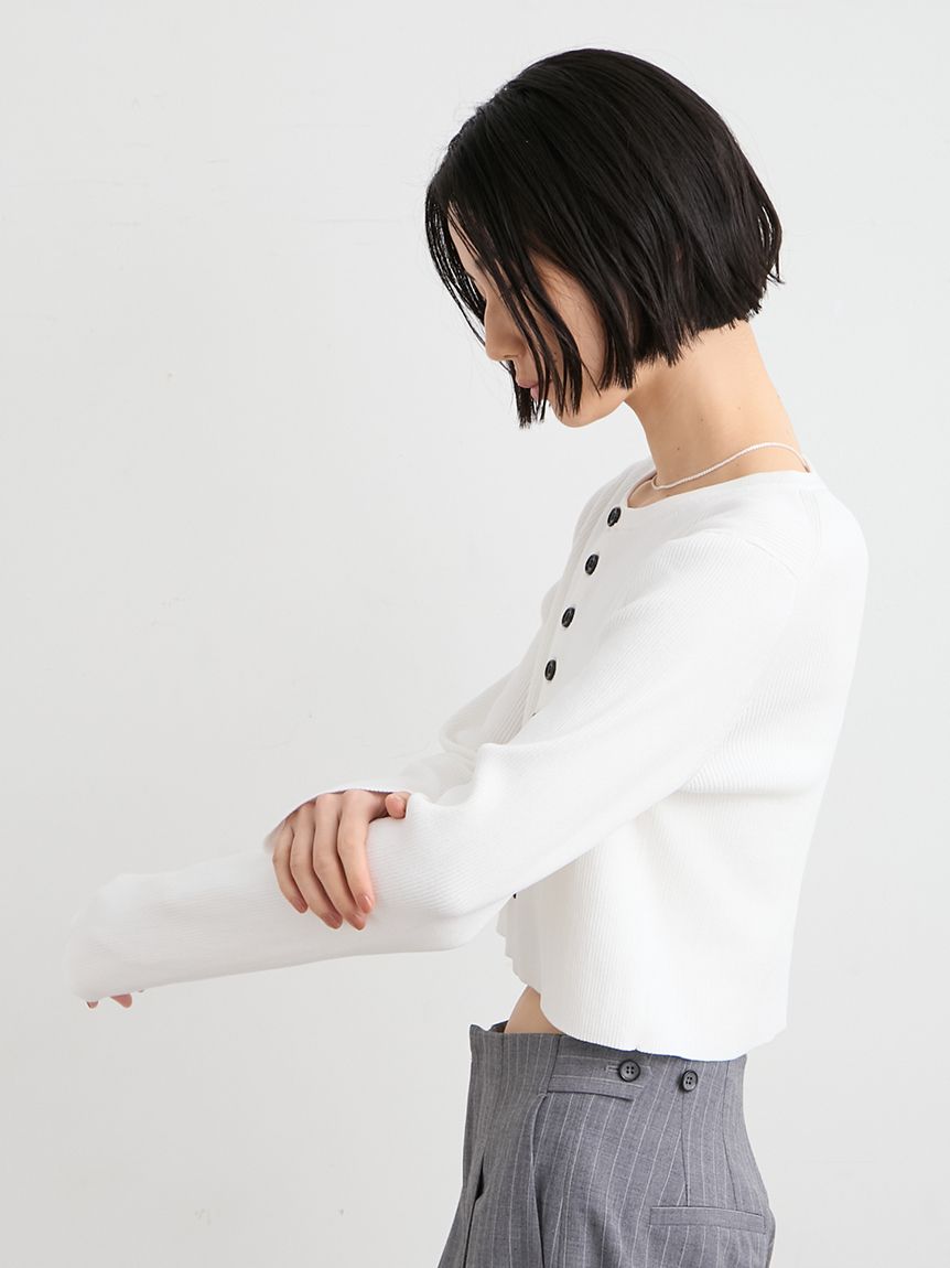 洗える】organic RIBショートニットカーデ(ニット)｜トップス