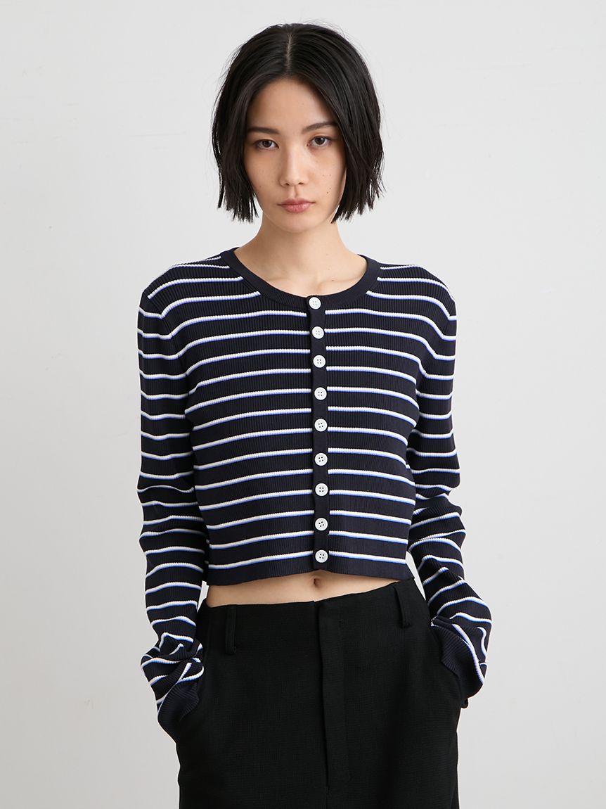 ミースロエ　RIBショートニットカーデ 洗える】organic RIBショートニットカーデ(ニット)｜トップス