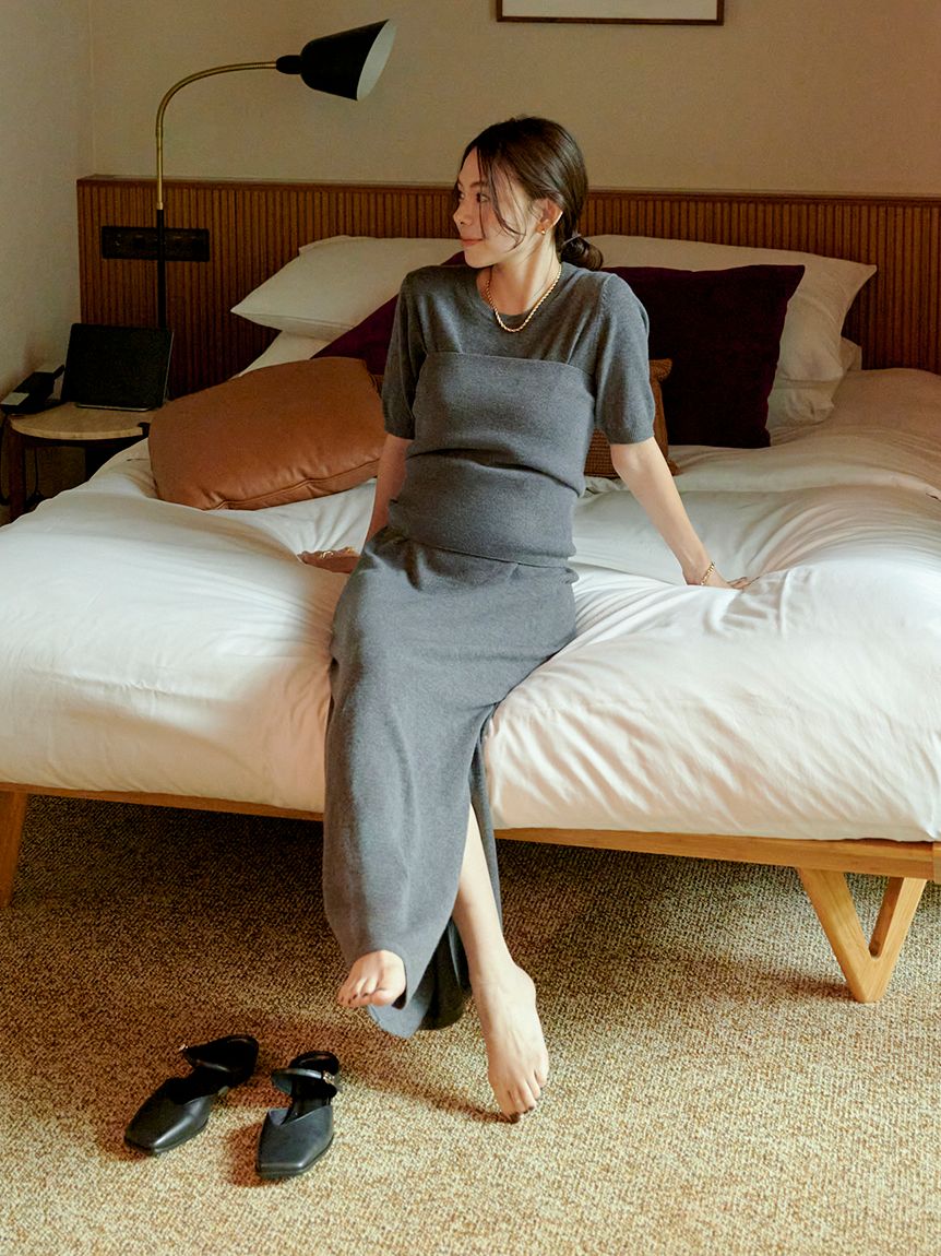 macoto×MIESROHE】ビスチェ付きニットワンピース(マキシ・ロング