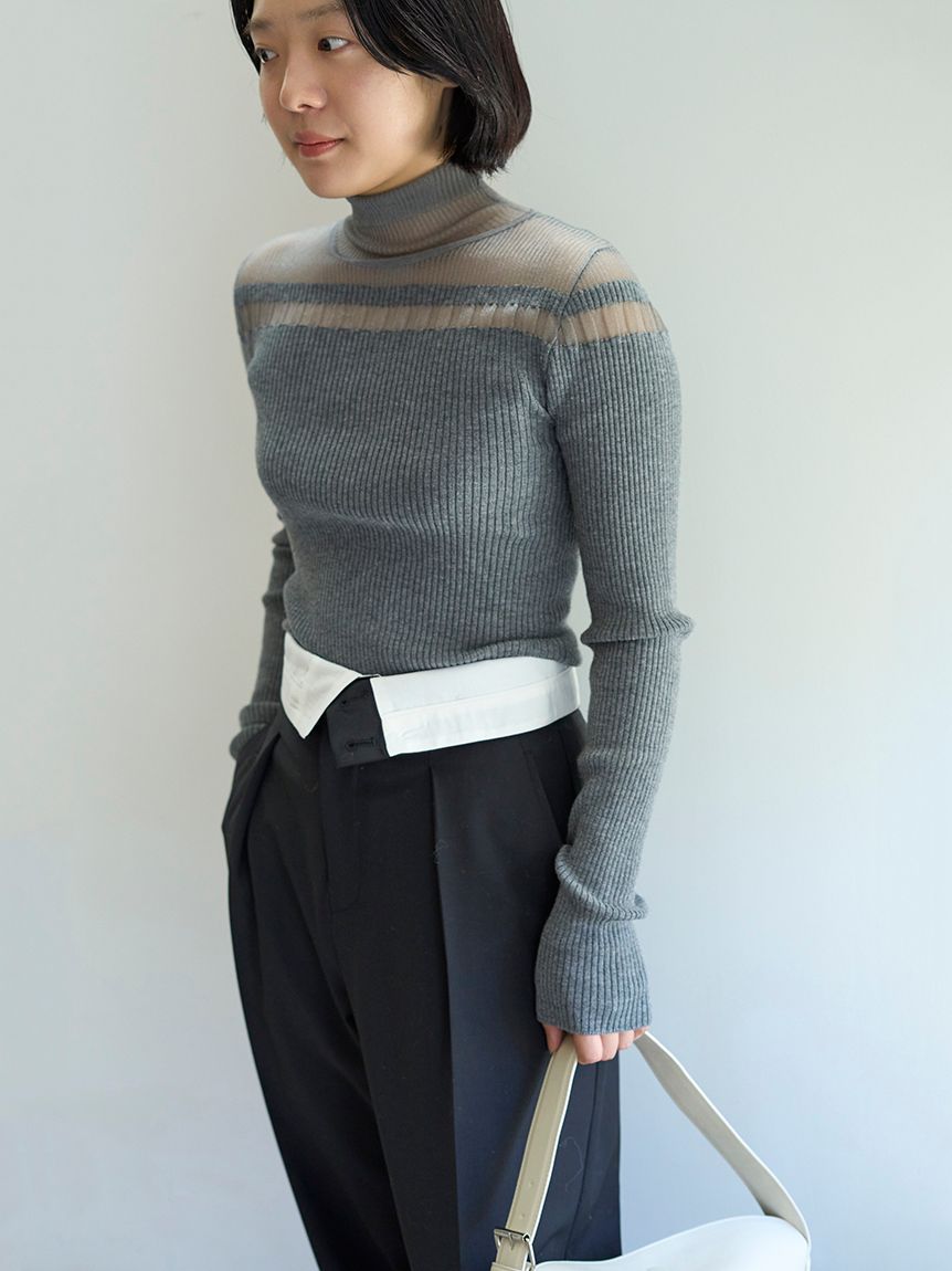 MIESROHE washableシアーRIB切り替えニットTOPS MIESROHE washableシアーRIB切り替えニットTOPS