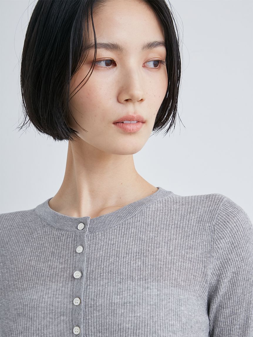 ミースロエ　ヘンリーネックシアーリブニット ヘンリーネックシアーリブニット【ウォッシャブル】(ニット