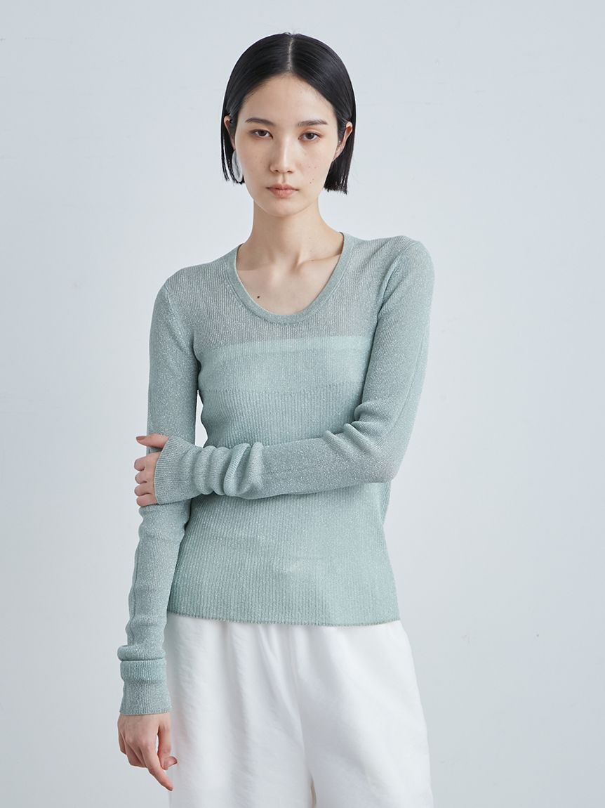ミースロエ　washableシアーRIB切り替えニットTOPS ミースロエ washableシアーRIB切り替えニットTOPS （ニット