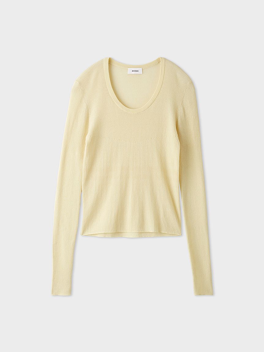 ミースロエ　washableシアーRIB切り替えニットTOPS ヘンリーネックシアーリブニット【ウォッシャブル】(ニット