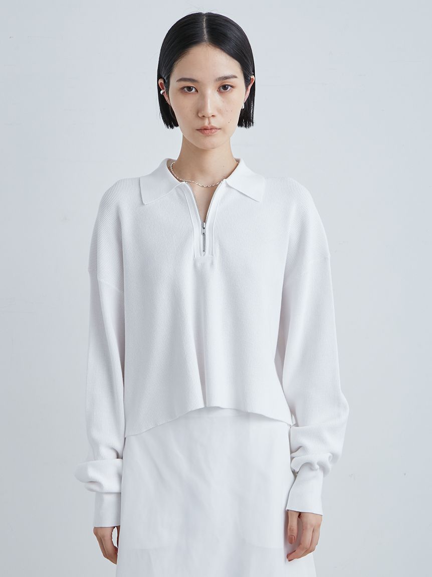 MIESROHE◆ニット・セーター(薄手)/FREE/レーヨン/BLK/無地/MWNT251004 ハーフZIP衿 ワッフルニット(ニット)｜トップス｜MIESROHE