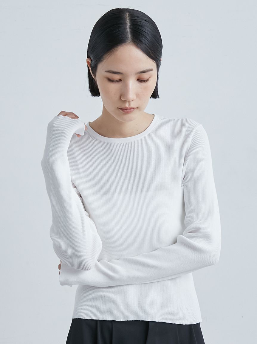 ミースロエ　washableシアーRIB切り替えニットTOPS ミースロエ washableシアーRIB切り替えニットTOPS