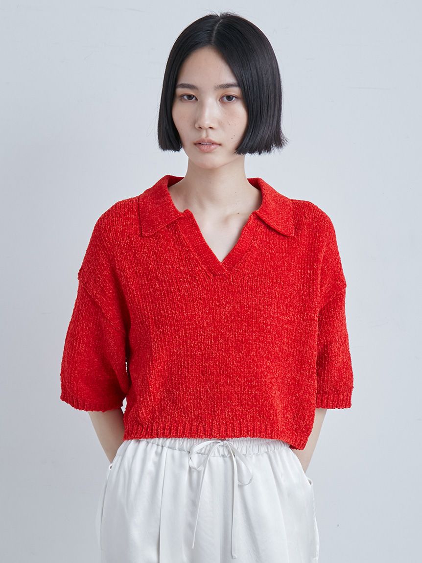 【MIESROHE】モールヤーンオープンカラーNT【新品、タグ付】 モールヤーンオープンカラーNT(ニット)｜トップス｜MIESROHE