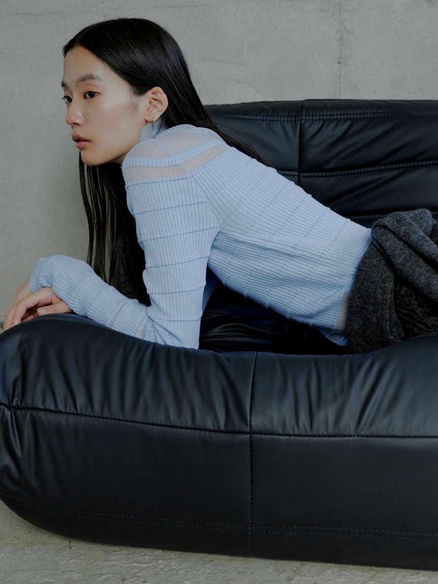 ribタートルニット WEB限定】シアー切り替えRIBタートルニット(ニット)｜トップス